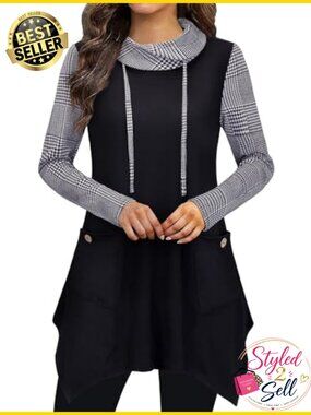 Womens Cowl Neck Asymmetrical Tunic Sweater Long Sleeve Pullover for Leggings